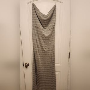 WHBM STRAPLESS SILVER MAXI DRESS LARGE